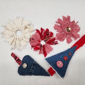 Handmade Denim Hanging Heart Ornaments Embellished Buttons Beads Embroidery  E